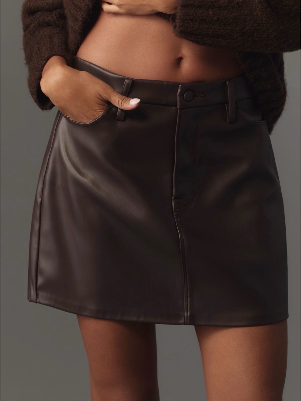 Good American Chocolate / Espresso Brown Faux Leather Mini Skirt | Size 8